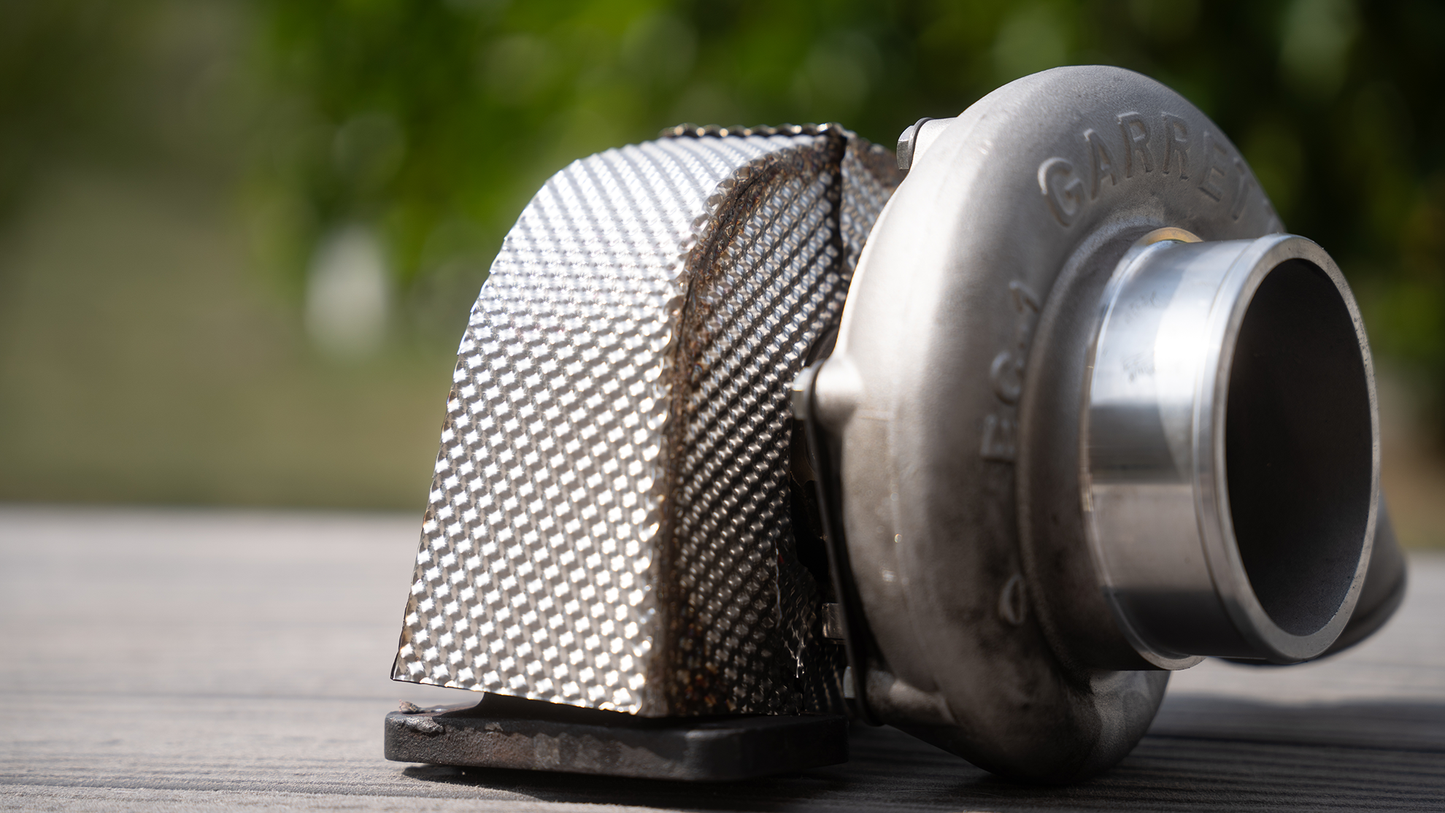 G35 turbo heat shield 316L with ceramic core — MUZ Fabrication