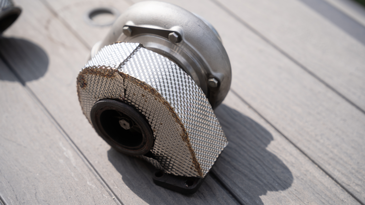 G35 turbo heat shield 316L with ceramic core — MUZ Fabrication